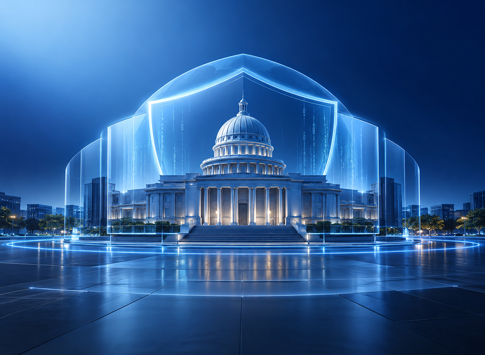 Government building protected by a digital security shield